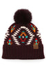 C.C Soft Aztec Pattern Beanie with Faux Fur Pom