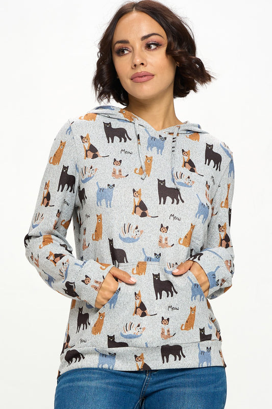 Kitty Cat Printed Hoodie