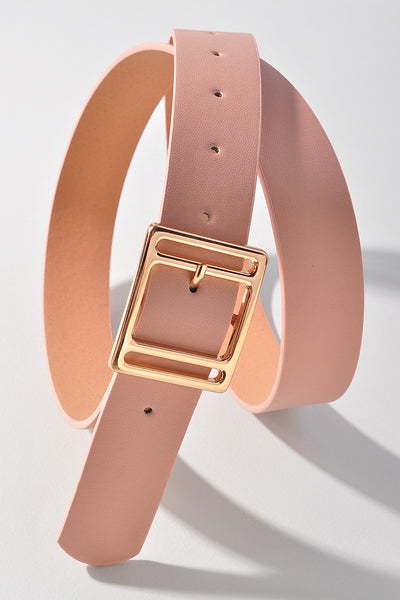 Blush Leather Belt with Square Buckle