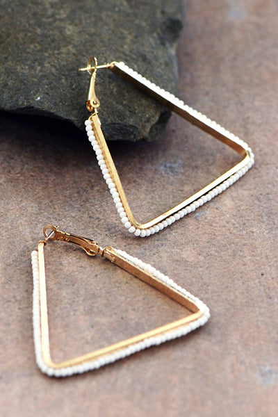 Beaded Gold Triangle Earrings