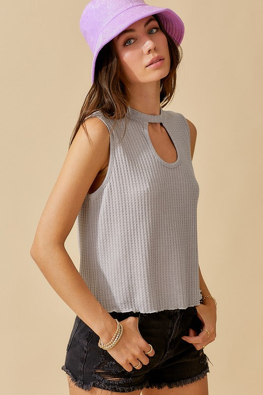 Waffle Knit Keyhole Top