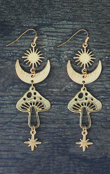 Magical Mushroom Lunar Gold Earrings