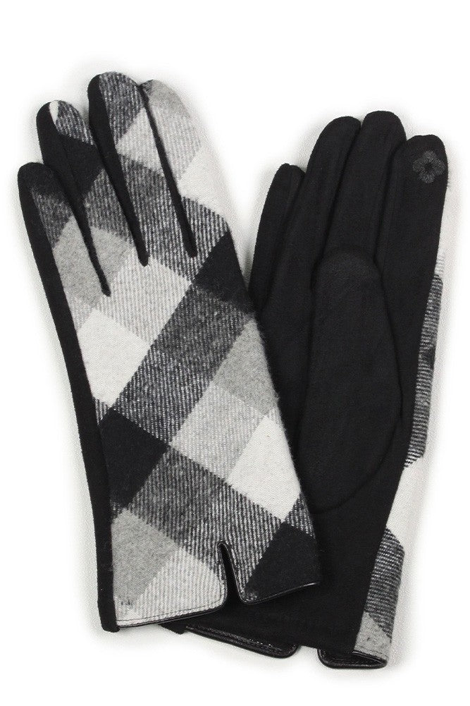 Plaid Faux Suede Gloves