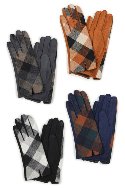 Plaid Faux Suede Gloves