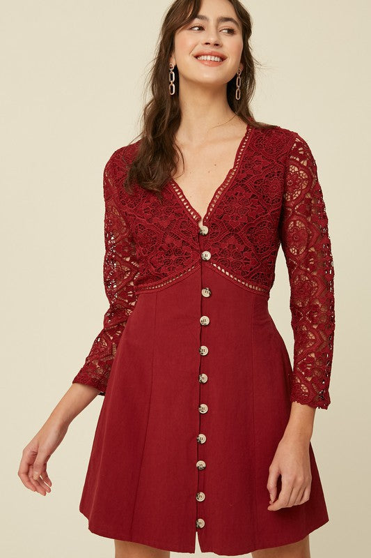 Crochet Lace Button Down Dress