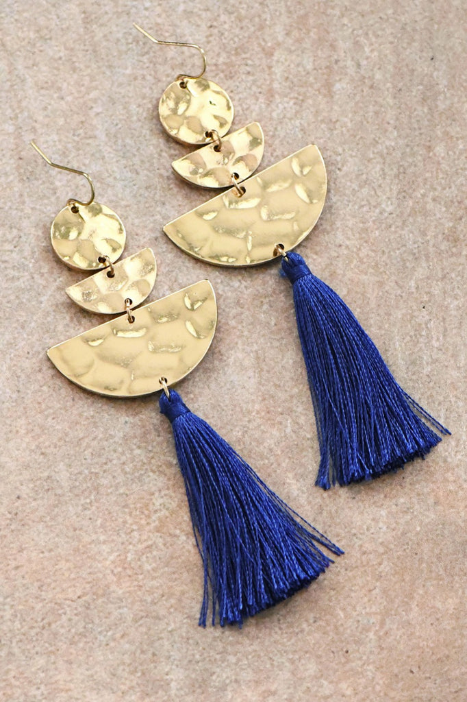 Blue Tassel Drop Earrings