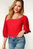 Fitted Crinkle Bubble Sleeve Top