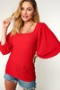 Fitted Crinkle Bubble Sleeve Top