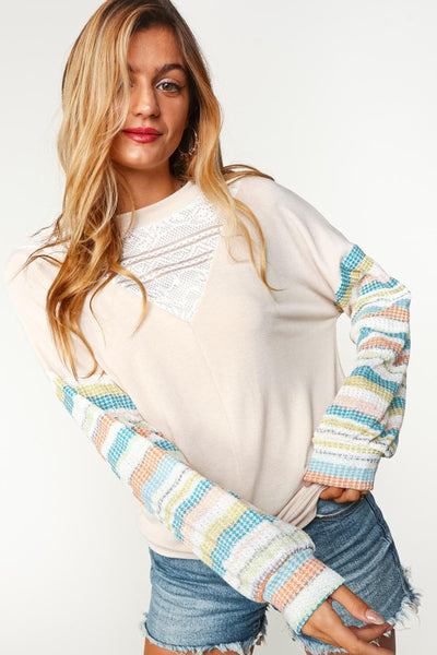 French Terry Striped Sleeved Pullover