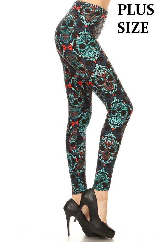 Damask Skull Printed Leggings