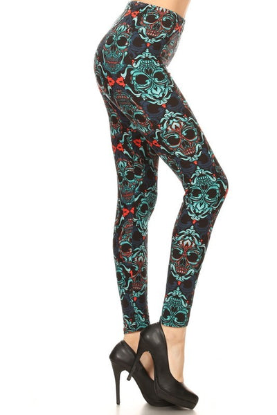 Damask Skull Printed Leggings