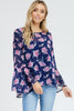 Floral Bell Sleeve Chiffon Top w/ Cami Slip