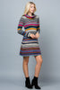 Colorful Striped Cowlneck Sweater Dress