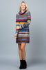 Colorful Striped Cowlneck Sweater Dress