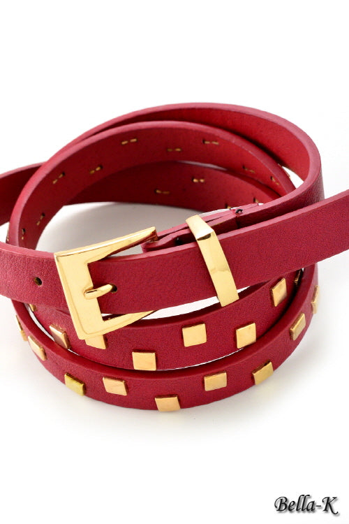 Skinny Studded Faux Leather Belt