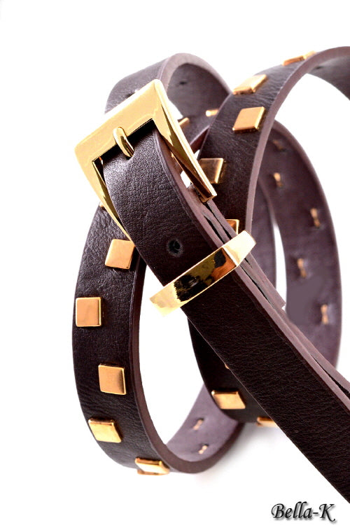 Skinny Studded Faux Leather Belt