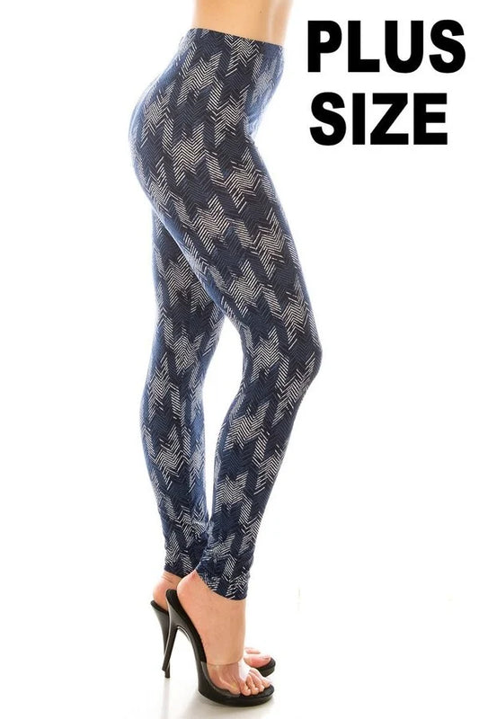 Plus Size Blue Chevron Print Leggings