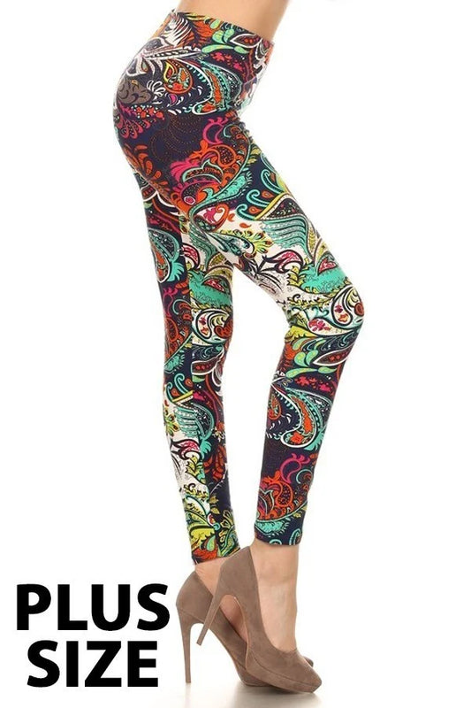 Plus Size Multicolor Paisley Print Leggings