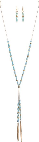 Gold Pacific Blue Slide Bolo Necklace Set