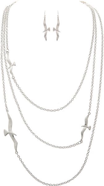 Silver Soaring Seagulls Layer Necklace
