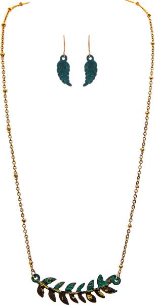 Gold Patina Wash Curve Leaf Necklace Set