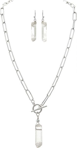 Silver Quartz Crystal Chain Necklace Set